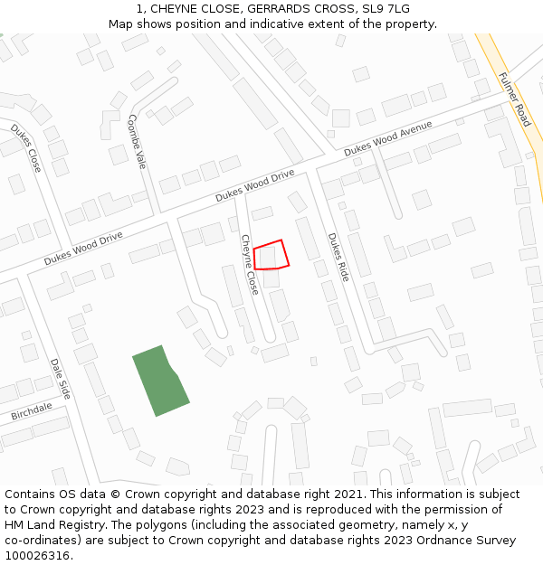 1, CHEYNE CLOSE, GERRARDS CROSS, SL9 7LG: Location map and indicative extent of plot