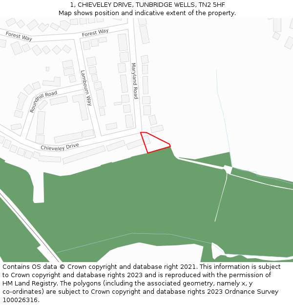 1, CHIEVELEY DRIVE, TUNBRIDGE WELLS, TN2 5HF: Location map and indicative extent of plot