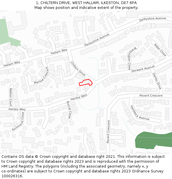 1, CHILTERN DRIVE, WEST HALLAM, ILKESTON, DE7 6PA: Location map and indicative extent of plot