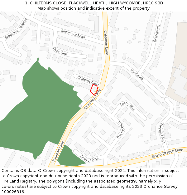 1, CHILTERNS CLOSE, FLACKWELL HEATH, HIGH WYCOMBE, HP10 9BB: Location map and indicative extent of plot
