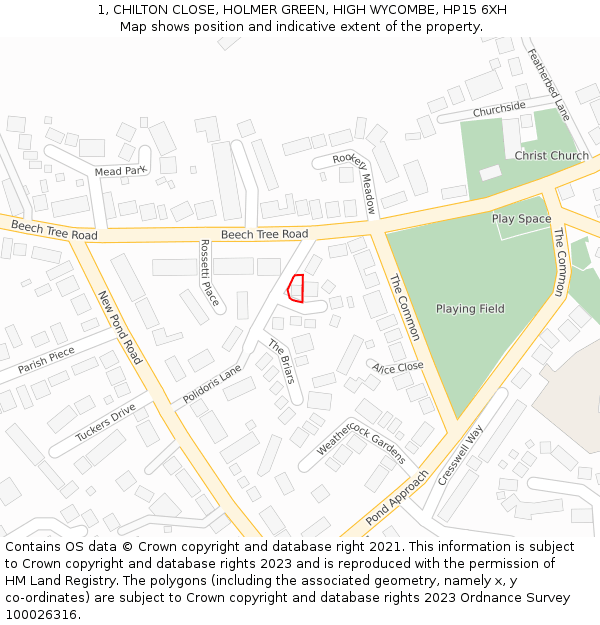 1, CHILTON CLOSE, HOLMER GREEN, HIGH WYCOMBE, HP15 6XH: Location map and indicative extent of plot
