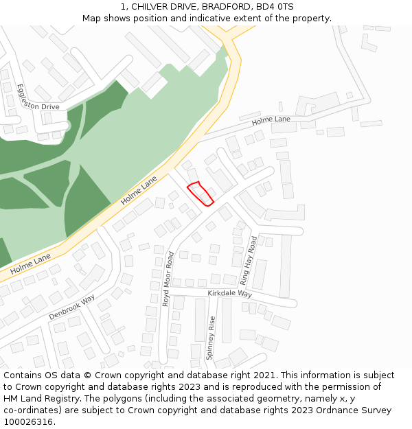 1, CHILVER DRIVE, BRADFORD, BD4 0TS: Location map and indicative extent of plot