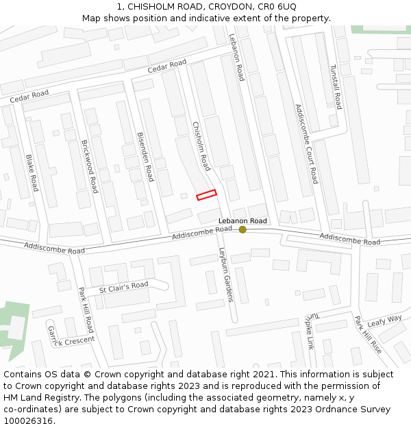 1, CHISHOLM ROAD, CROYDON, CR0 6UQ: Location map and indicative extent of plot
