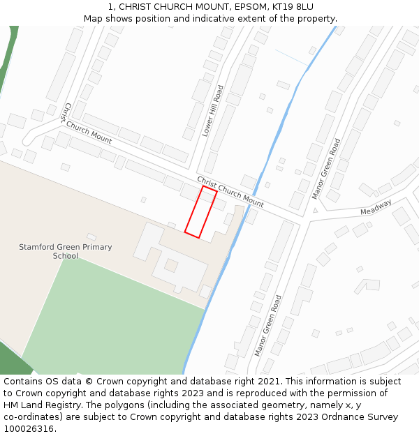 1, CHRIST CHURCH MOUNT, EPSOM, KT19 8LU: Location map and indicative extent of plot