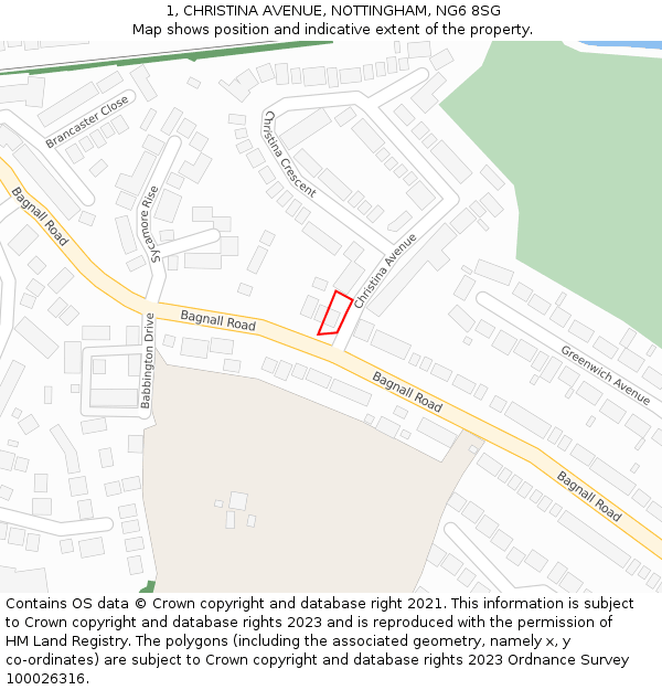 1, CHRISTINA AVENUE, NOTTINGHAM, NG6 8SG: Location map and indicative extent of plot