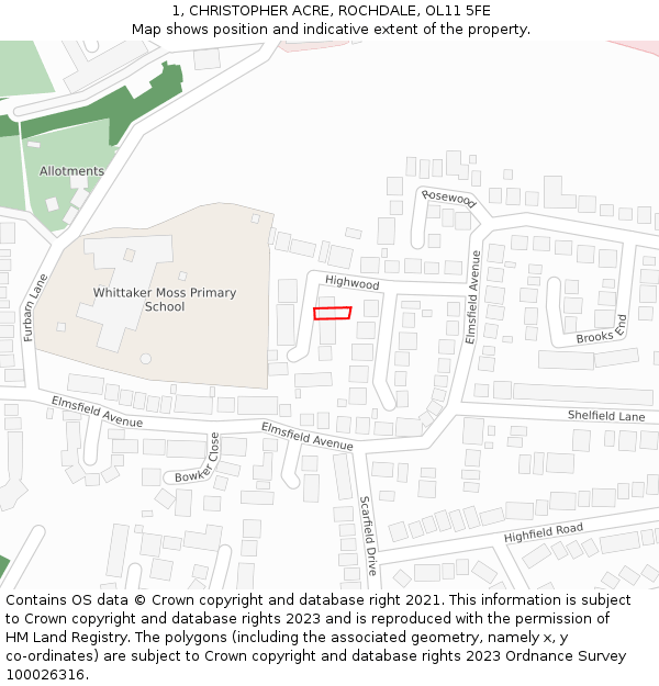 1, CHRISTOPHER ACRE, ROCHDALE, OL11 5FE: Location map and indicative extent of plot