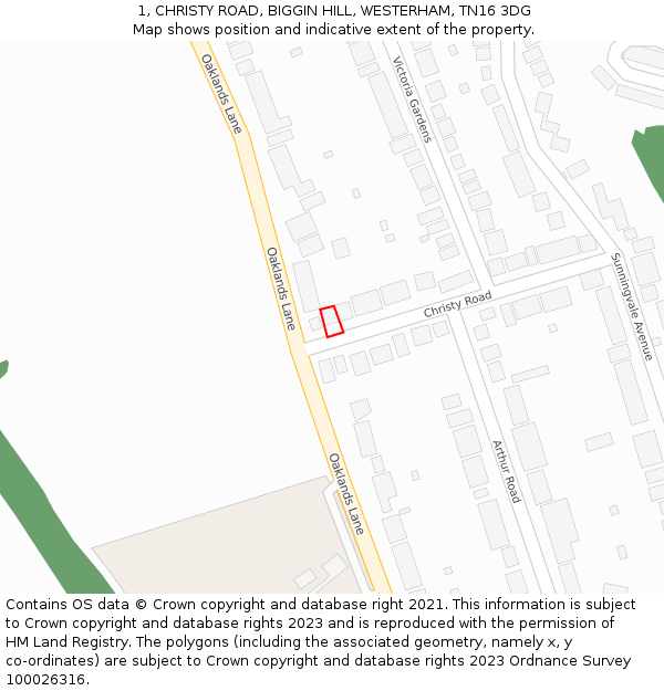 1, CHRISTY ROAD, BIGGIN HILL, WESTERHAM, TN16 3DG: Location map and indicative extent of plot