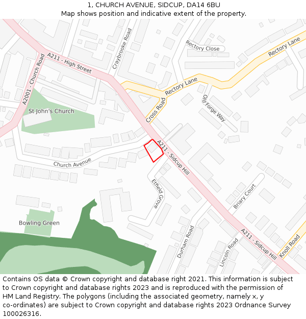 1, CHURCH AVENUE, SIDCUP, DA14 6BU: Location map and indicative extent of plot