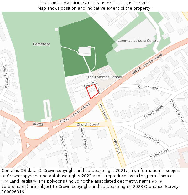 1, CHURCH AVENUE, SUTTON-IN-ASHFIELD, NG17 2EB: Location map and indicative extent of plot