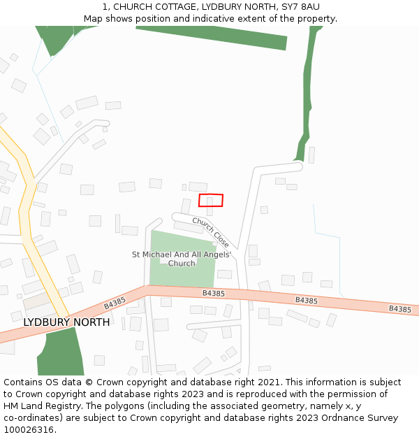 1, CHURCH COTTAGE, LYDBURY NORTH, SY7 8AU: Location map and indicative extent of plot