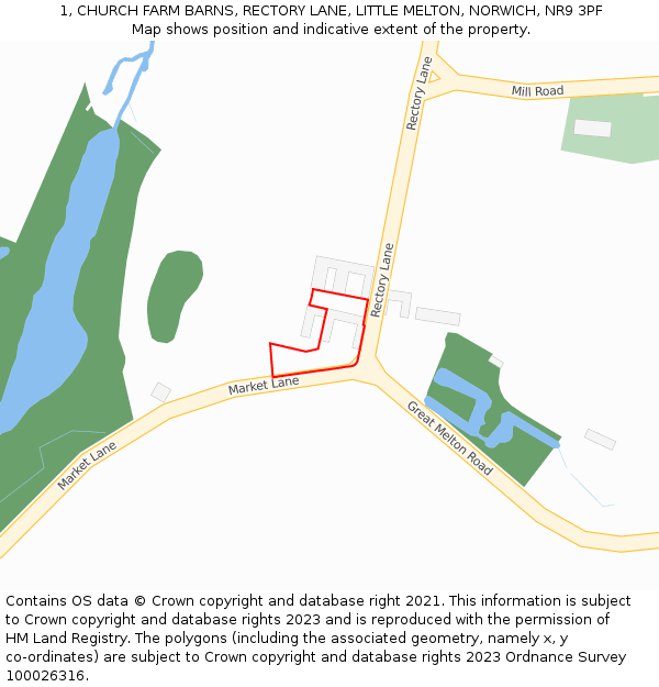 1, CHURCH FARM BARNS, RECTORY LANE, LITTLE MELTON, NORWICH, NR9 3PF: Location map and indicative extent of plot