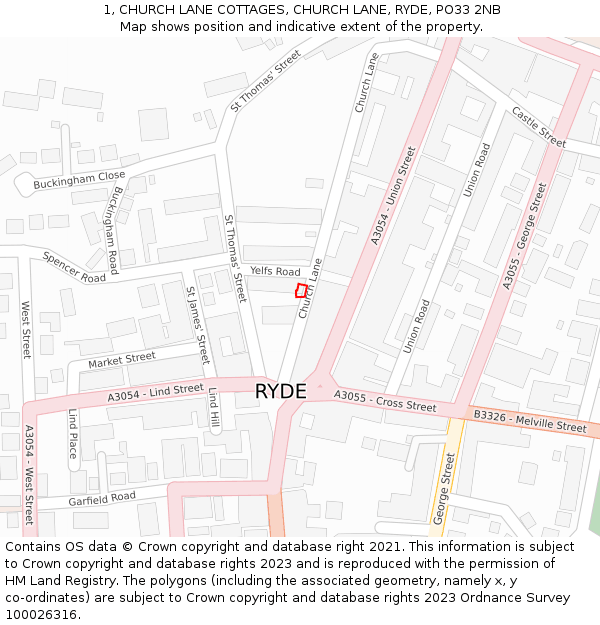 1, CHURCH LANE COTTAGES, CHURCH LANE, RYDE, PO33 2NB: Location map and indicative extent of plot