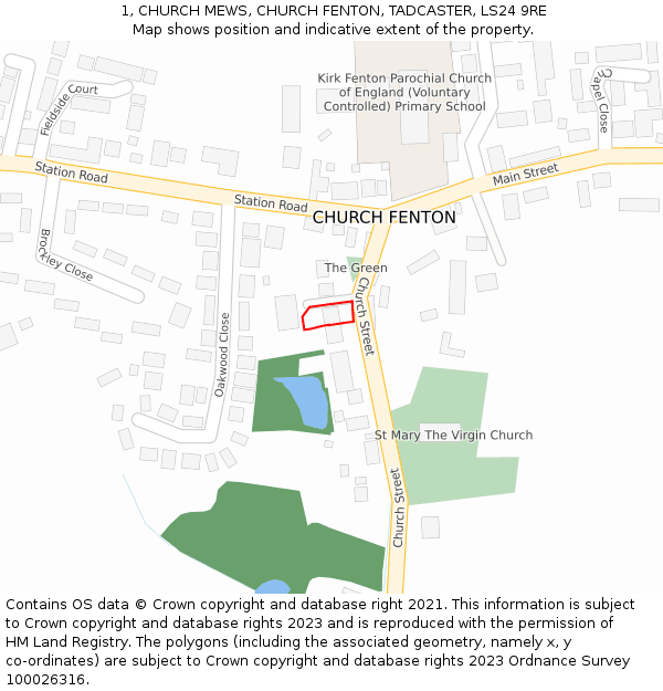 1, CHURCH MEWS, CHURCH FENTON, TADCASTER, LS24 9RE: Location map and indicative extent of plot