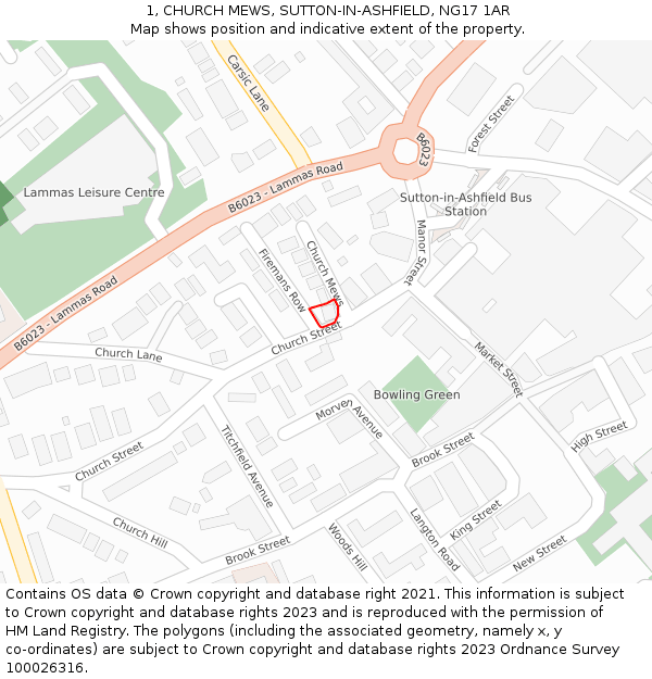 1, CHURCH MEWS, SUTTON-IN-ASHFIELD, NG17 1AR: Location map and indicative extent of plot