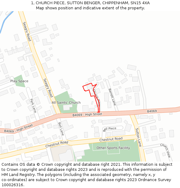 1, CHURCH PIECE, SUTTON BENGER, CHIPPENHAM, SN15 4XA: Location map and indicative extent of plot