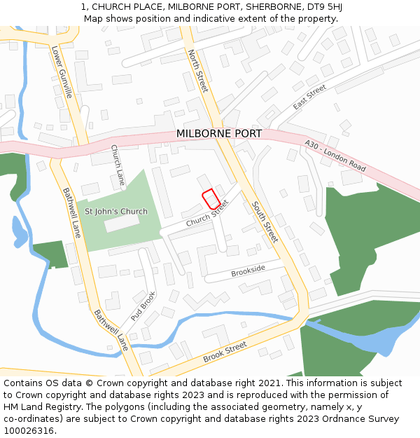 1, CHURCH PLACE, MILBORNE PORT, SHERBORNE, DT9 5HJ: Location map and indicative extent of plot