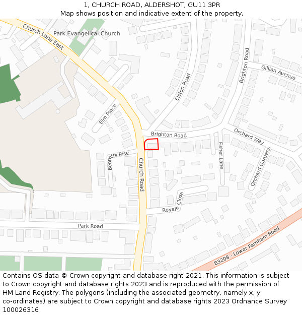 1, CHURCH ROAD, ALDERSHOT, GU11 3PR: Location map and indicative extent of plot