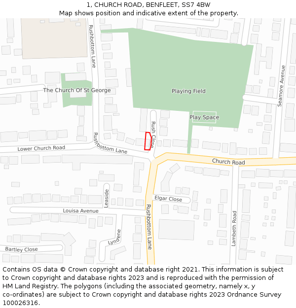 1, CHURCH ROAD, BENFLEET, SS7 4BW: Location map and indicative extent of plot
