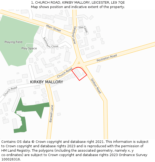 1, CHURCH ROAD, KIRKBY MALLORY, LEICESTER, LE9 7QE: Location map and indicative extent of plot