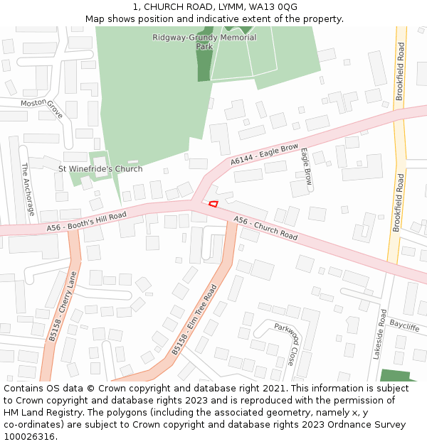 1, CHURCH ROAD, LYMM, WA13 0QG: Location map and indicative extent of plot