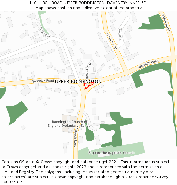 1, CHURCH ROAD, UPPER BODDINGTON, DAVENTRY, NN11 6DL: Location map and indicative extent of plot