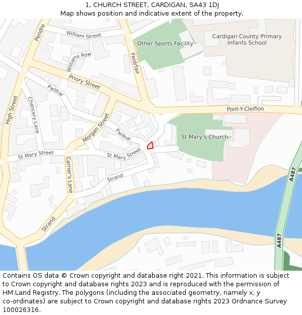 1, CHURCH STREET, CARDIGAN, SA43 1DJ: Location map and indicative extent of plot