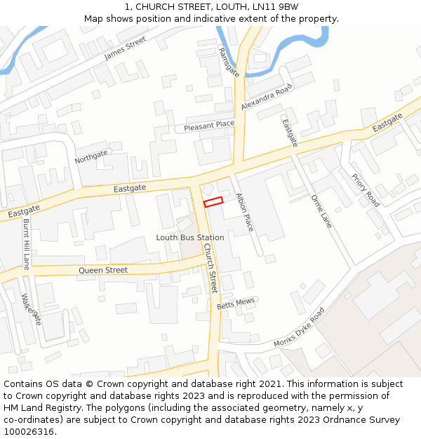 1, CHURCH STREET, LOUTH, LN11 9BW: Location map and indicative extent of plot