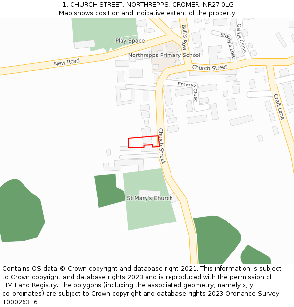 1, CHURCH STREET, NORTHREPPS, CROMER, NR27 0LG: Location map and indicative extent of plot