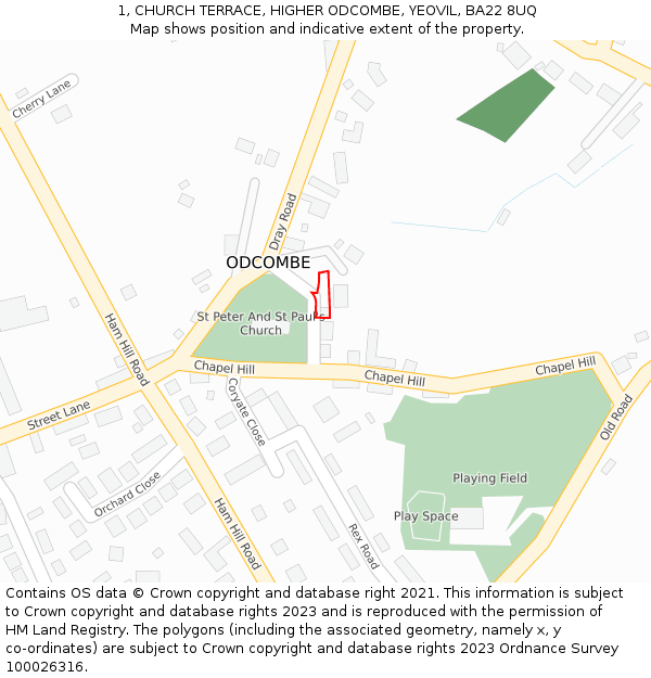 1, CHURCH TERRACE, HIGHER ODCOMBE, YEOVIL, BA22 8UQ: Location map and indicative extent of plot