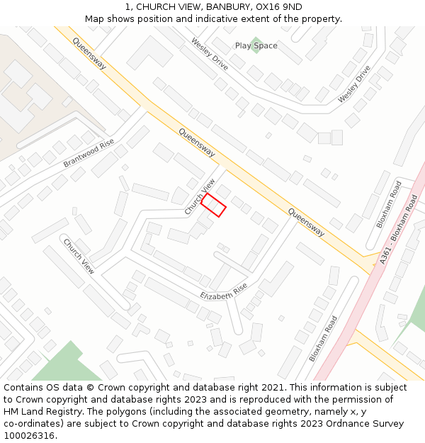 1, CHURCH VIEW, BANBURY, OX16 9ND: Location map and indicative extent of plot