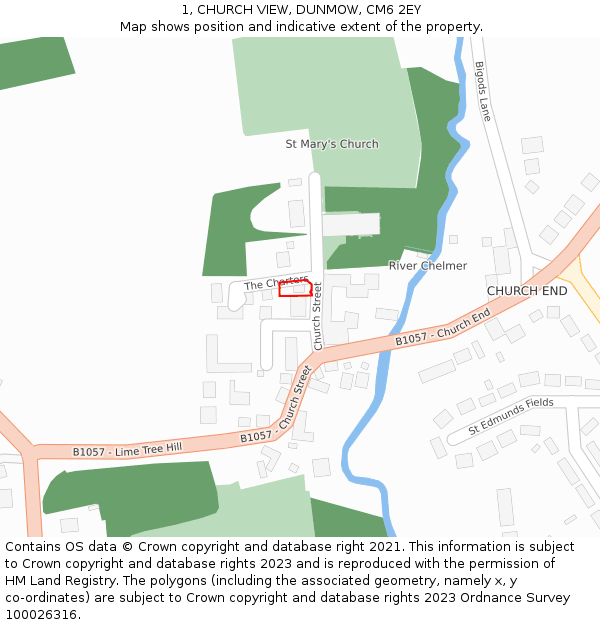 1, CHURCH VIEW, DUNMOW, CM6 2EY: Location map and indicative extent of plot