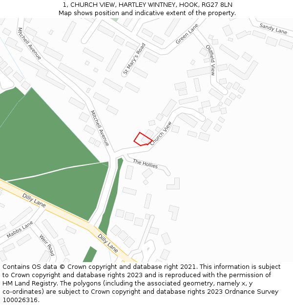 1, CHURCH VIEW, HARTLEY WINTNEY, HOOK, RG27 8LN: Location map and indicative extent of plot