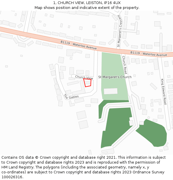 1, CHURCH VIEW, LEISTON, IP16 4UX: Location map and indicative extent of plot