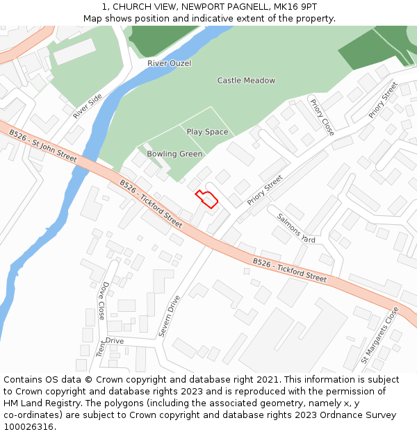 1, CHURCH VIEW, NEWPORT PAGNELL, MK16 9PT: Location map and indicative extent of plot