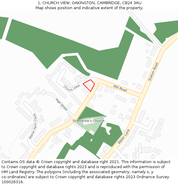 1, CHURCH VIEW, OAKINGTON, CAMBRIDGE, CB24 3AU: Location map and indicative extent of plot