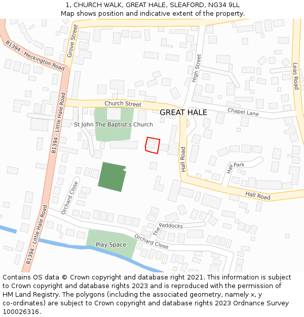 1, CHURCH WALK, GREAT HALE, SLEAFORD, NG34 9LL: Location map and indicative extent of plot