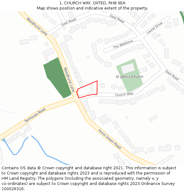 1, CHURCH WAY, OXTED, RH8 9EA: Location map and indicative extent of plot