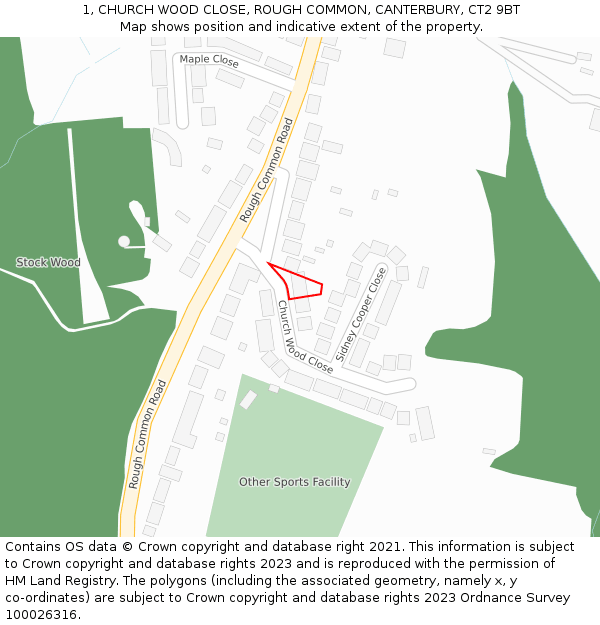 1, CHURCH WOOD CLOSE, ROUGH COMMON, CANTERBURY, CT2 9BT: Location map and indicative extent of plot