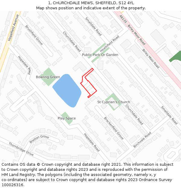 1, CHURCHDALE MEWS, SHEFFIELD, S12 4YL: Location map and indicative extent of plot