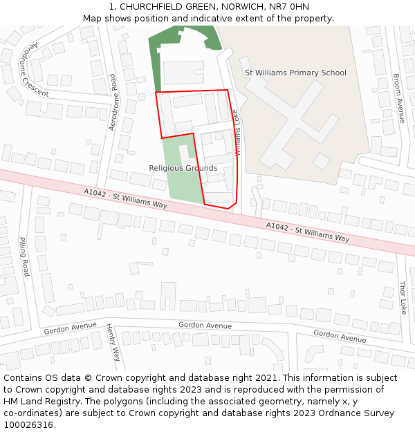 1, CHURCHFIELD GREEN, NORWICH, NR7 0HN: Location map and indicative extent of plot
