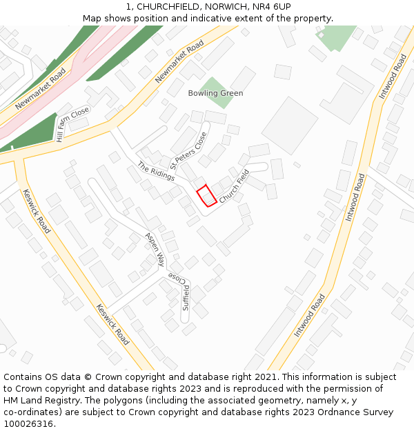 1, CHURCHFIELD, NORWICH, NR4 6UP: Location map and indicative extent of plot