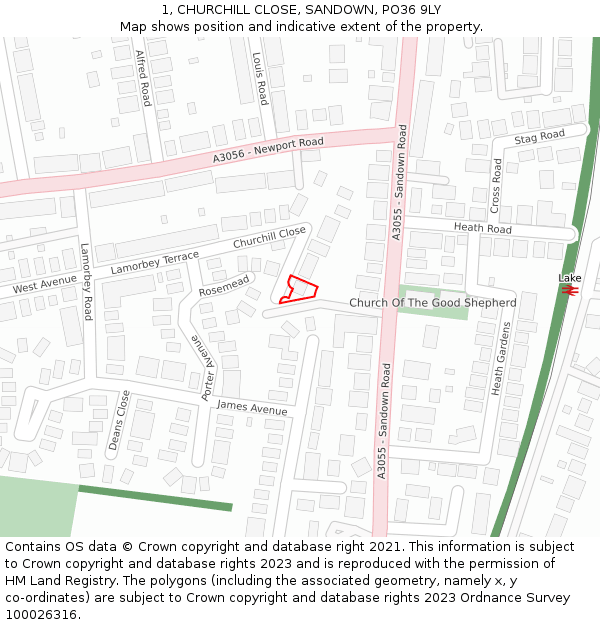 1, CHURCHILL CLOSE, SANDOWN, PO36 9LY: Location map and indicative extent of plot