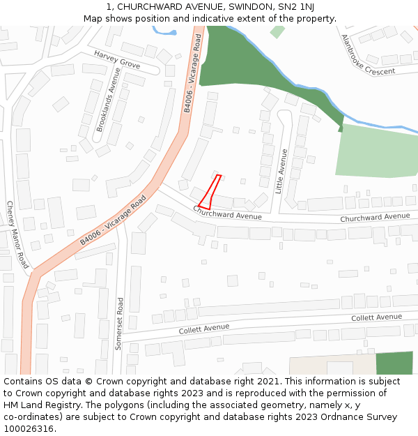 1, CHURCHWARD AVENUE, SWINDON, SN2 1NJ: Location map and indicative extent of plot