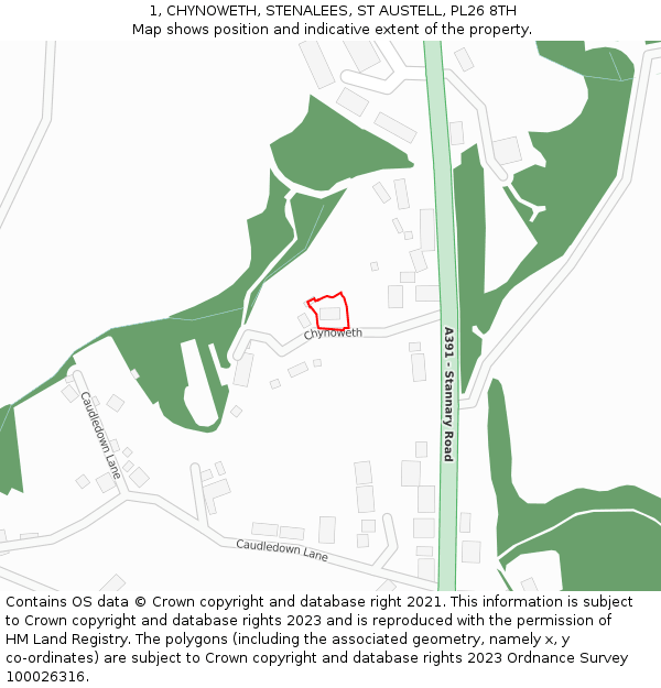 1, CHYNOWETH, STENALEES, ST AUSTELL, PL26 8TH: Location map and indicative extent of plot