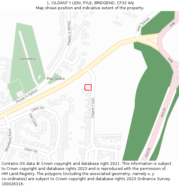 1, CILGANT Y LEIN, PYLE, BRIDGEND, CF33 4AJ: Location map and indicative extent of plot