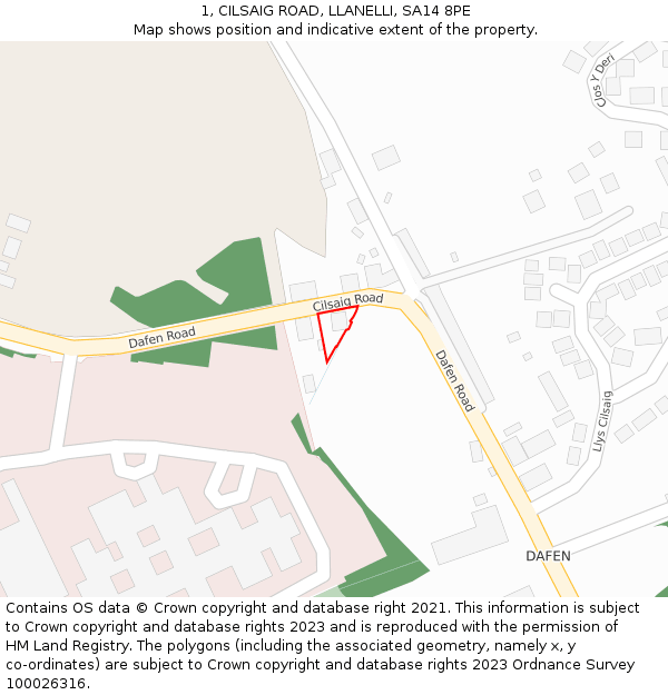 1, CILSAIG ROAD, LLANELLI, SA14 8PE: Location map and indicative extent of plot