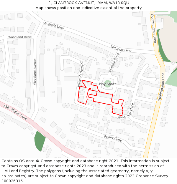1, CLANBROOK AVENUE, LYMM, WA13 0QU: Location map and indicative extent of plot