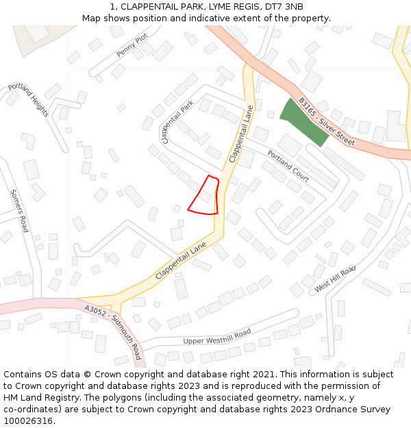1, CLAPPENTAIL PARK, LYME REGIS, DT7 3NB: Location map and indicative extent of plot