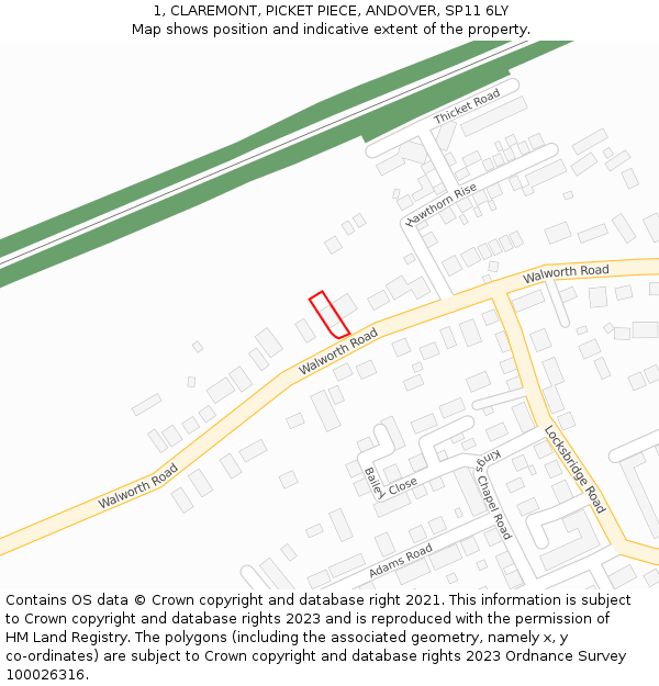 1, CLAREMONT, PICKET PIECE, ANDOVER, SP11 6LY: Location map and indicative extent of plot