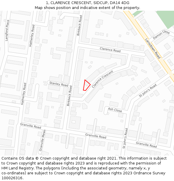 1, CLARENCE CRESCENT, SIDCUP, DA14 4DG: Location map and indicative extent of plot